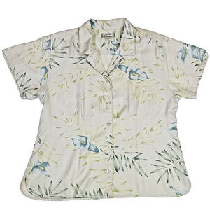 Y2K Tommy Bahama Silk Top Womens L Hawaiian Tropical Blouse Lilly Coastal VTG